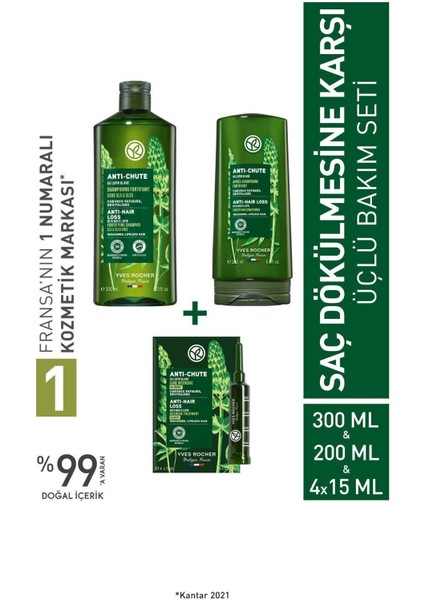 Dökülme Karşıtı Vegan Saç Bakım Seti – 300 ml Şampuan, 230 ml Saç Kremi ve 4x15 ml Kür, Tüm Saç Tiplerine Uygun indirimleri