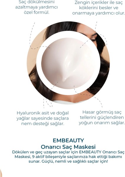 Yoğun Nemlendirici ve Onarıcı Saç Maskesi – 9 Aktif Bileşen, Kafein, Keratin, Argan Yağı, Yıpranmış ve Dökülen Saçlar, 30 ml