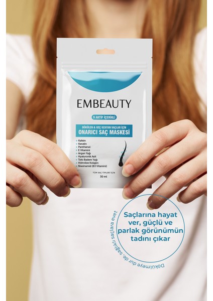 Yoğun Nemlendirici ve Onarıcı Saç Maskesi – 9 Aktif Bileşen, Kafein, Keratin, Argan Yağı, Yıpranmış ve Dökülen Saçlar, 30 ml