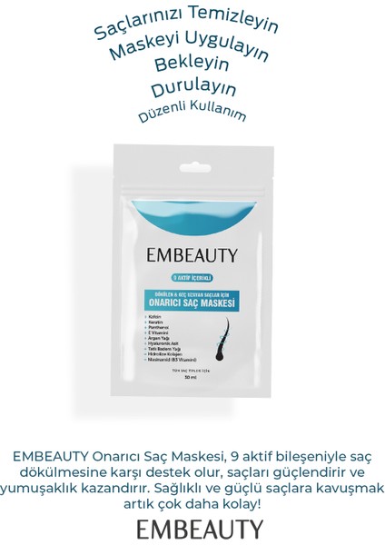 Yoğun Nemlendirici ve Onarıcı Saç Maskesi – 9 Aktif Bileşen, Kafein, Keratin, Argan Yağı, Yıpranmış ve Dökülen Saçlar, 30 ml