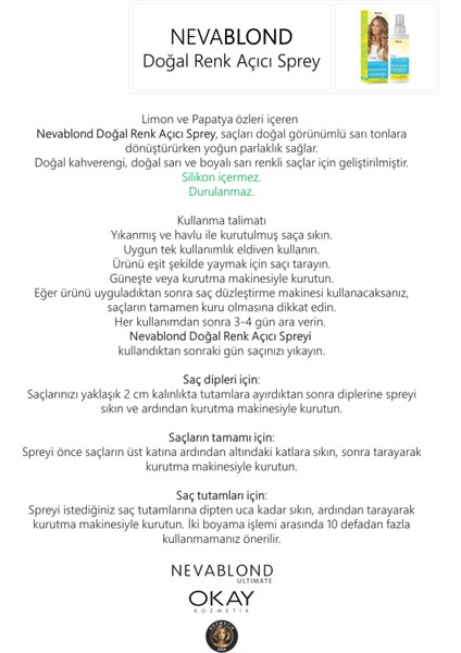 Blond Ultimate Doğal Renk Açıcı Saç Spreyi 150 ml – Silikonsuz, Papatya ve Limon Özlü, Her Saç Tipine Uygun modelleri