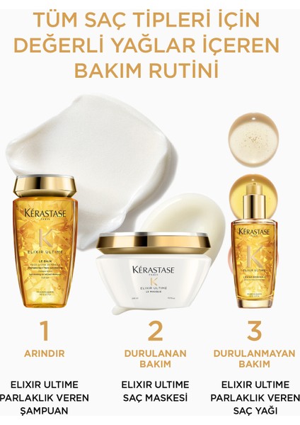 Elixir Ultime L'Huile Originale Argan Yağlı Isıya Dayanıklı Parlaklık Veren Saç Bakım Yağı 100 ml – Tüm Saç Tiplerine Uygun