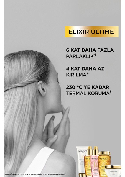 Elixir Ultime L'Huile Originale Argan Yağlı Isıya Dayanıklı Parlaklık Veren Saç Bakım Yağı 100 ml – Tüm Saç Tiplerine Uygun