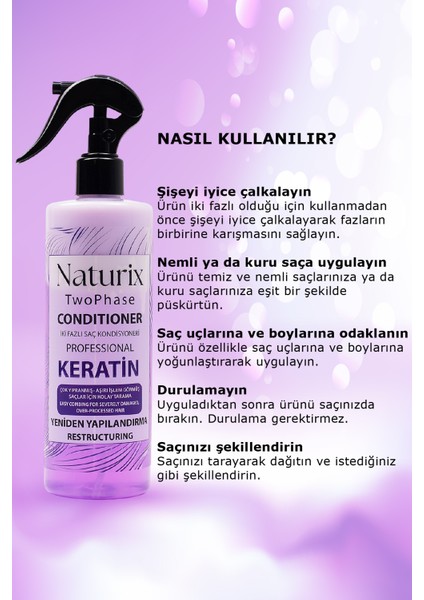 Bitkisel Keratinli İki Fazlı Durulanmayan Saç Açıcı Sprey 400 ml – Yıpranmış Saç Onarımı, Günlük Kullanıma Uygun, Hayvanlar Üzerinde Test Edilmemiş