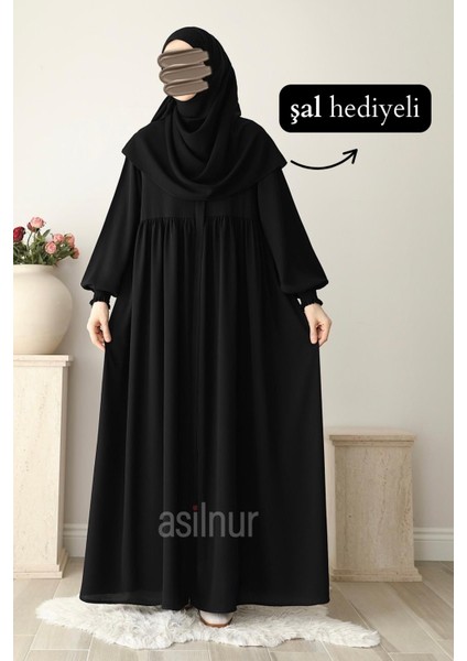 Nisa Ferace Şal Hediyeli Takım Siyah