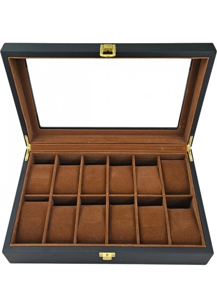 Camlı Ithal 12 Li Ahşap Büyük Boy Takı, Seyahat ve Saat Çantası,kutusu Siyah (20X30 cm ) fiyatları