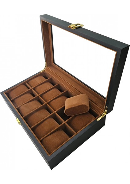 Camlı Ithal 12 Li Ahşap Büyük Boy Takı, Seyahat ve Saat Çantası,kutusu Siyah (20X30 cm ) modelleri