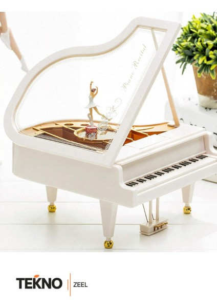Piyano Şeklinde Balerini Dans Eden Beyaz Müzik Kutusu Doğum Günü Hediyesi