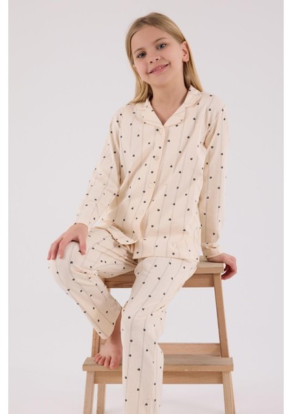 Kız Çocuk Gömlek Pijama Krem modelleri