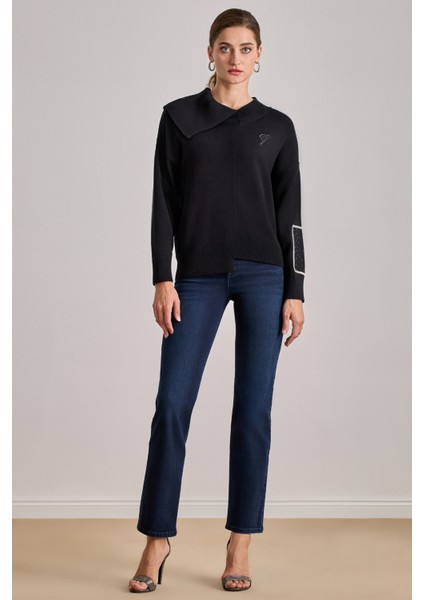 Şal Yaka Siyah Triko Kazak