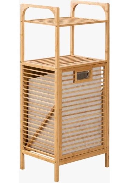 Bambu 2 Katlı Çok Amaçlı Banyo Düzenleyici Çamaşır Sepeti Organizer - Krem fiyatları