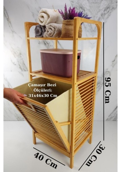 Bambu 2 Katlı Çok Amaçlı Banyo Düzenleyici Çamaşır Sepeti Organizer - Krem modelleri