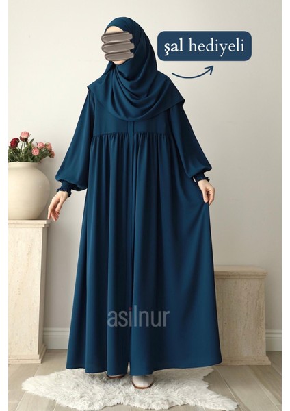 Nisa Ferace Şal Hediyeli Takım Petrol Mavisi