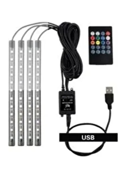 USB Girişli 12 Ledli Araç Içi Ayak Altı Sese Duyarlı Rgb Şerit LED Aydınlatma