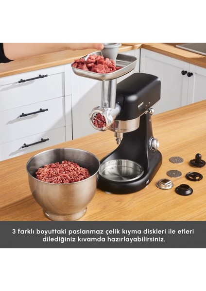 Multicast Plus Döküm Kıyma Çekme/Kurabiye Aparatlı Hamur Yoğurma Makinesi Black 1000w 5l fırsatları