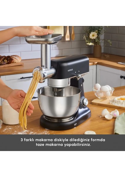 Multicast Plus Döküm Kıyma Çekme/Kurabiye Aparatlı Hamur Yoğurma Makinesi Black 1000w 5l indirimleri