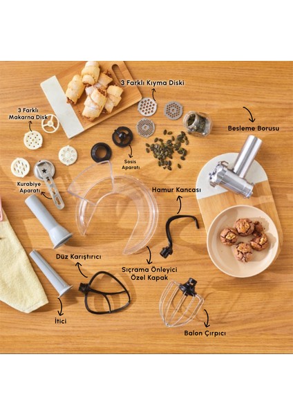 Multicast Plus Döküm Kıyma Çekme/Kurabiye Aparatlı Hamur Yoğurma Makinesi Black 1000w 5l