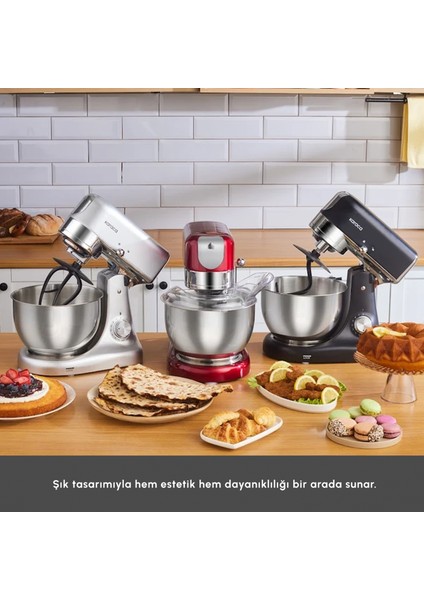 Multicast Plus Döküm Kıyma Çekme/Kurabiye Aparatlı Hamur Yoğurma Makinesi Black 1000w 5l