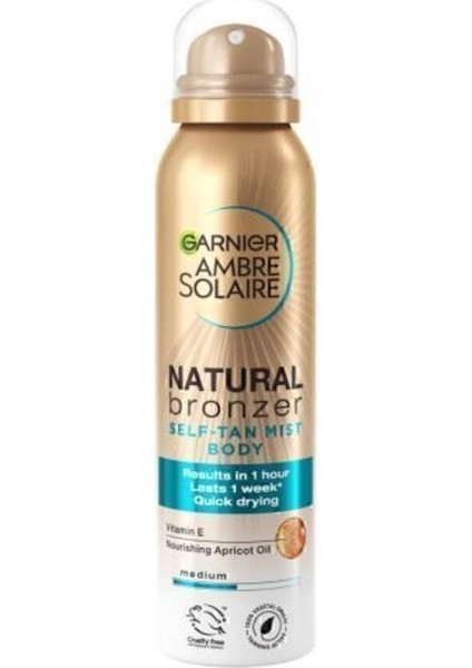 Natural Bronzer Güneşsiz Bronzlaştırıcı Sprey 150 ml – Işıltılı Doğal Bronzluk ve Hızlı Kuruyan Hafif Formül