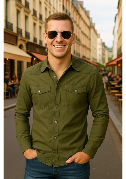 Haki Özel Yıpranmaz Kumaş Erkek Kot Gömlek fiyatları