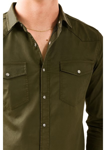 Haki Özel Yıpranmaz Kumaş Erkek Kot Gömlek modelleri