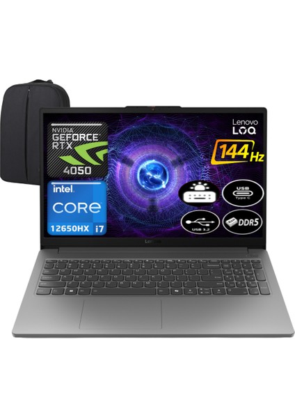 Loq Intel Core I7 12650HX 12 GB Ram 1 Tb SSD RTX4050 Windows 11 Pro 15.6" Fhd 144Hz 83LK002VTR-EP4 + Elektropasaj Çanta
