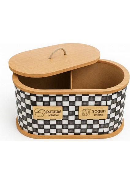 2 Bölmeli Patates Soğanlık - Bambu - Oval Dama Desen
