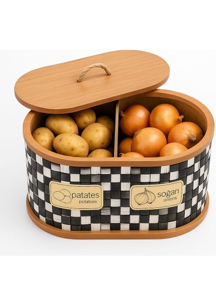 2 Bölmeli Patates Soğanlık - Bambu - Oval Dama Desen modelleri