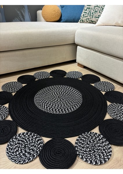 Bej Jüt Hasırlı El Örgüsü Kilim Halı Hasır Yuvarlak modelleri