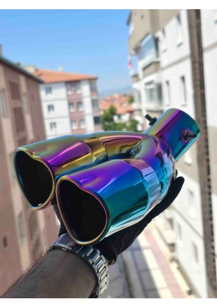 Egzoz Başlığı Kalpli Çift Çıkış Nikelajı Paslanmaz