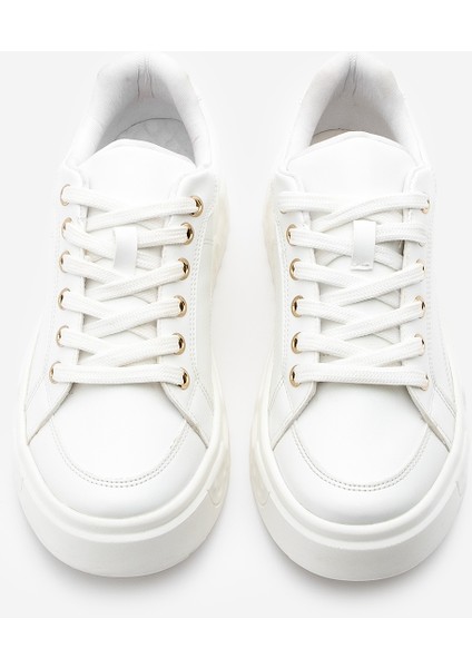 Kadın Sneaker Kalın Desenli Taban Bağcıklı Spor Ayakkabı Bekor Beyaz indirimleri