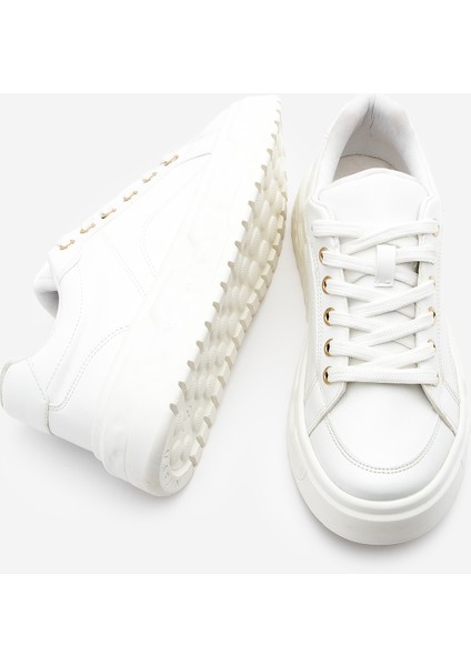 Kadın Sneaker Kalın Desenli Taban Bağcıklı Spor Ayakkabı Bekor Beyaz