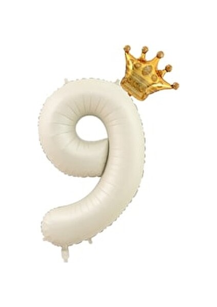 Krem Rakam Balon Kral Taçlı Rakam Folyo Balon Set