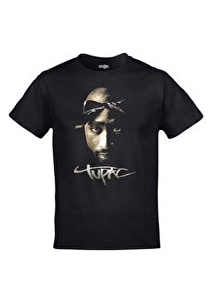 Unisex Siyah 2pac Tupac Baskılı Tshirt