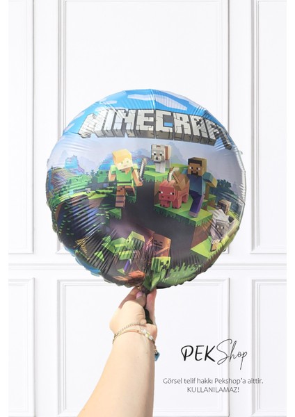 Minecraft Konsept Yuvarlak Folyo Balon 18INÇ Minecraft Tema Baskılı Yuvarlak Folyo Balon
