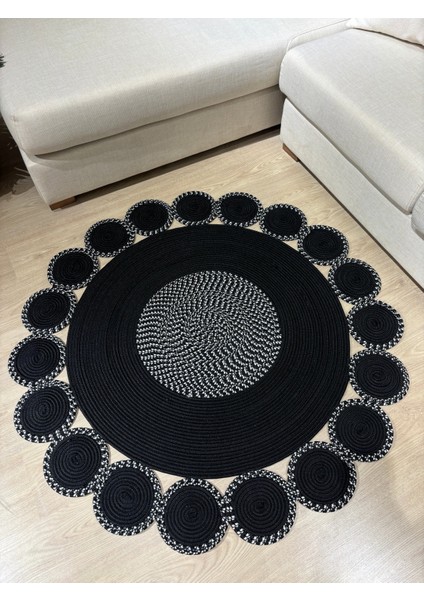 Siyah Jüt Hasırlı El Örgüsü Kilim Halı Hasır Yuvarlak fırsatları