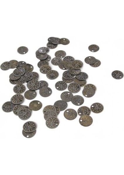 Osmanlı Tuğra Desenli 15 mm Yandan Delikli Bronz Pul Payet (30 gr 85 Adet)