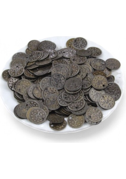 Osmanlı Tuğra Desenli 15 mm Yandan Delikli Bronz Pul Payet (30 gr 85 Adet) fiyatları