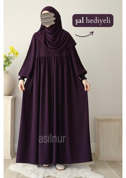 Nisa Ferace Şal Hediyeli Takım Mürdüm