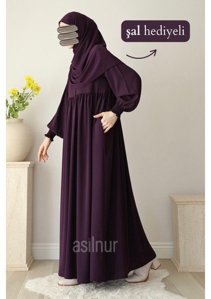 Nisa Ferace Şal Hediyeli Takım Mürdüm modelleri