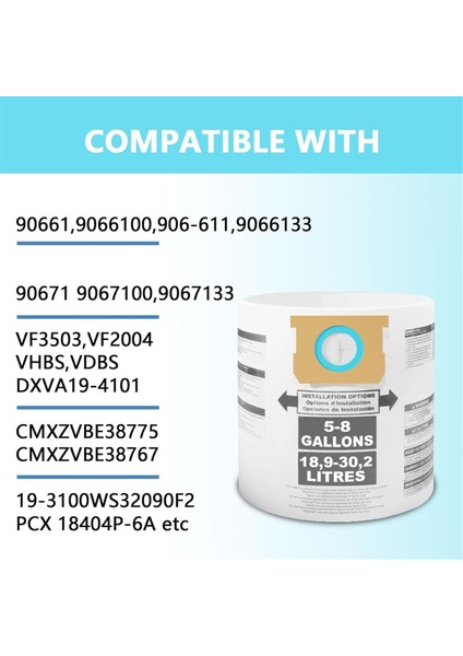 Dükkan Için Toz Torbaları 5-8 Galon Vakum Tipi E/h 90661 906-61 9066100 Tek Kullanımlık Toplama Filtre Torbaları Yedekler (Yurt Dışından) fırsatları