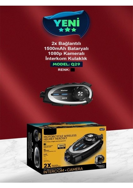 Q29 Ipx6 Su Geçirmez Kameralı Kask Kulaklığı | 500M Interkom | Bluetooth 5.4 | Motosiklet Için indirimleri