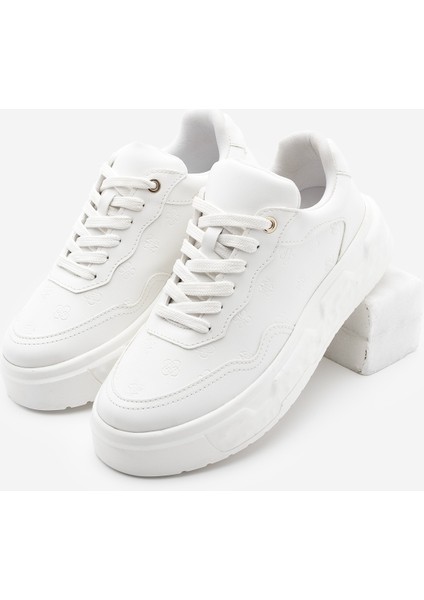 Kadın Sneaker Baskılı Kalın Desenli Taban Spor Ayakkabı Maysa Beyaz