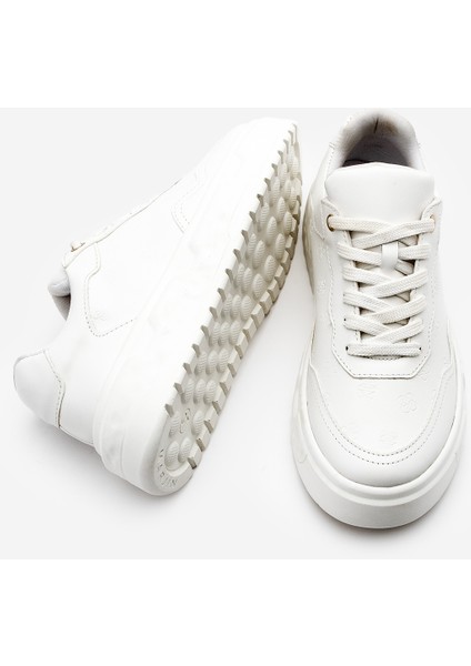 Kadın Sneaker Baskılı Kalın Desenli Taban Spor Ayakkabı Maysa Beyaz