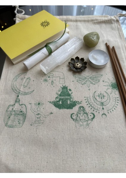 Şifa & Iyileşme Ritüel Seti | Akuamarin & Selenit Taşı, Adaçayı Tütsü, Meditasyon Koleksiyon Çantası modelleri