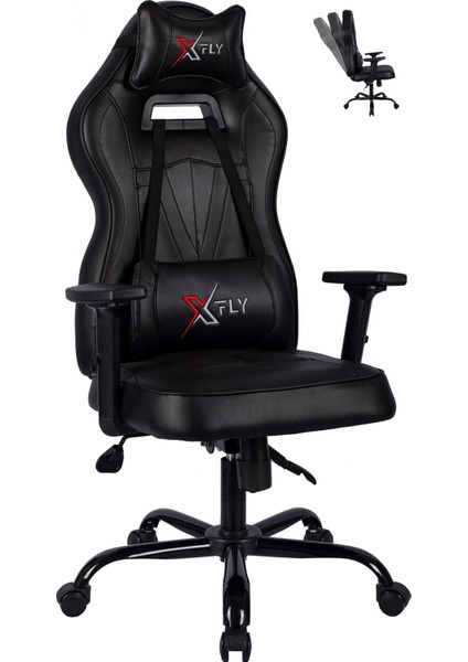X-Fly Ergonomik Oyuncu Koltuğu – Kontrplak Gövde, Metal Ayak, Ayarlanabilir Sırt ve Kolçak, 65 DNS Sünger, 360° Dönebilen Mekanizma