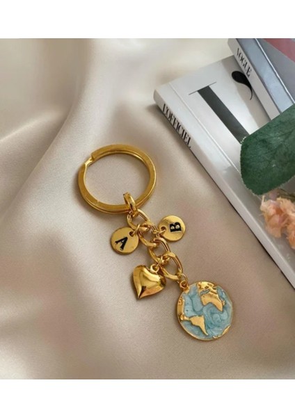 Iki Harfli Dünya Anahtarlık Gold Turkuaz
