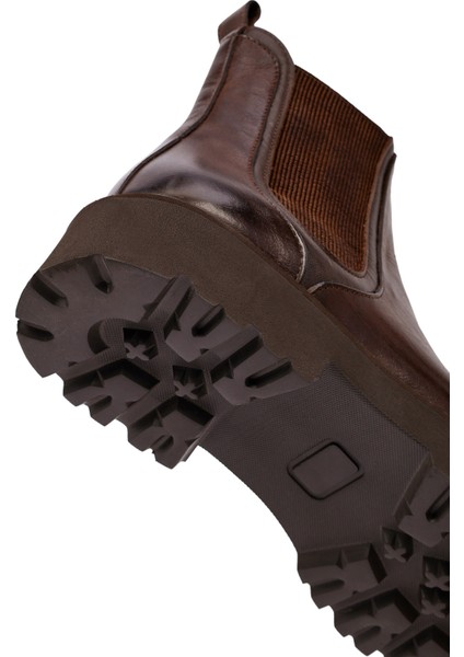 Erkek Kahverengi Kalın Tabanlı Deri Chelsea Bot 25WFD828018