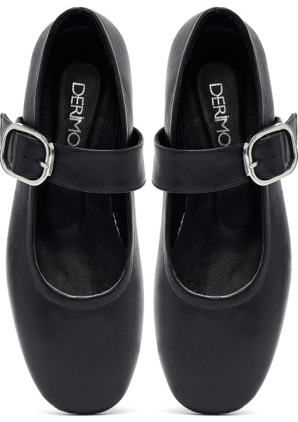 Kadın Siyah Tokalı Deri Babet 25AFD270218