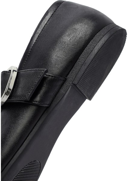 Kadın Siyah Tokalı Deri Babet 25AFD270218